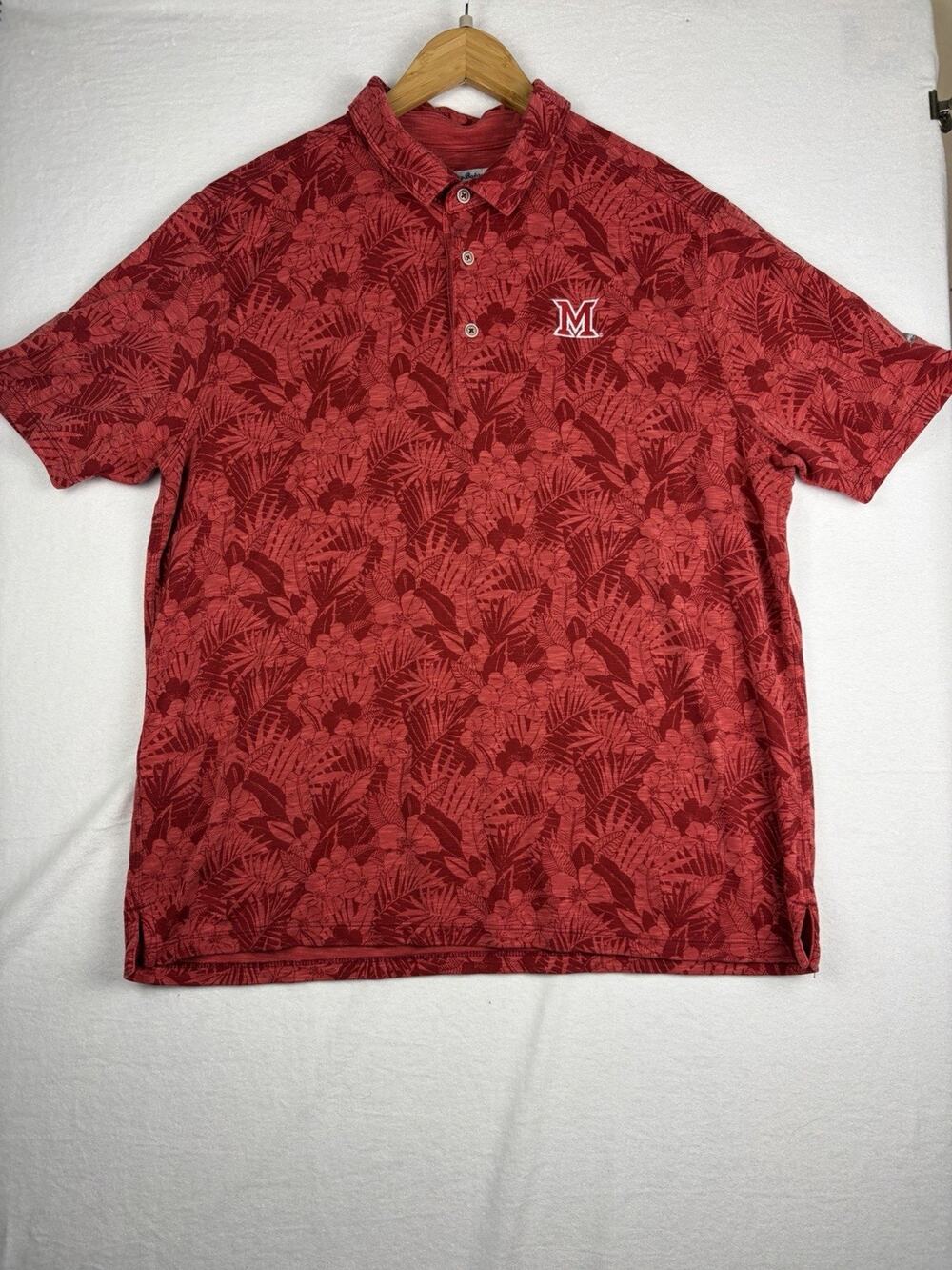 Tommy Bahama Polo Mens XL Miami RedHawks Red Tropical Floral Hawaiian Golf Shirt